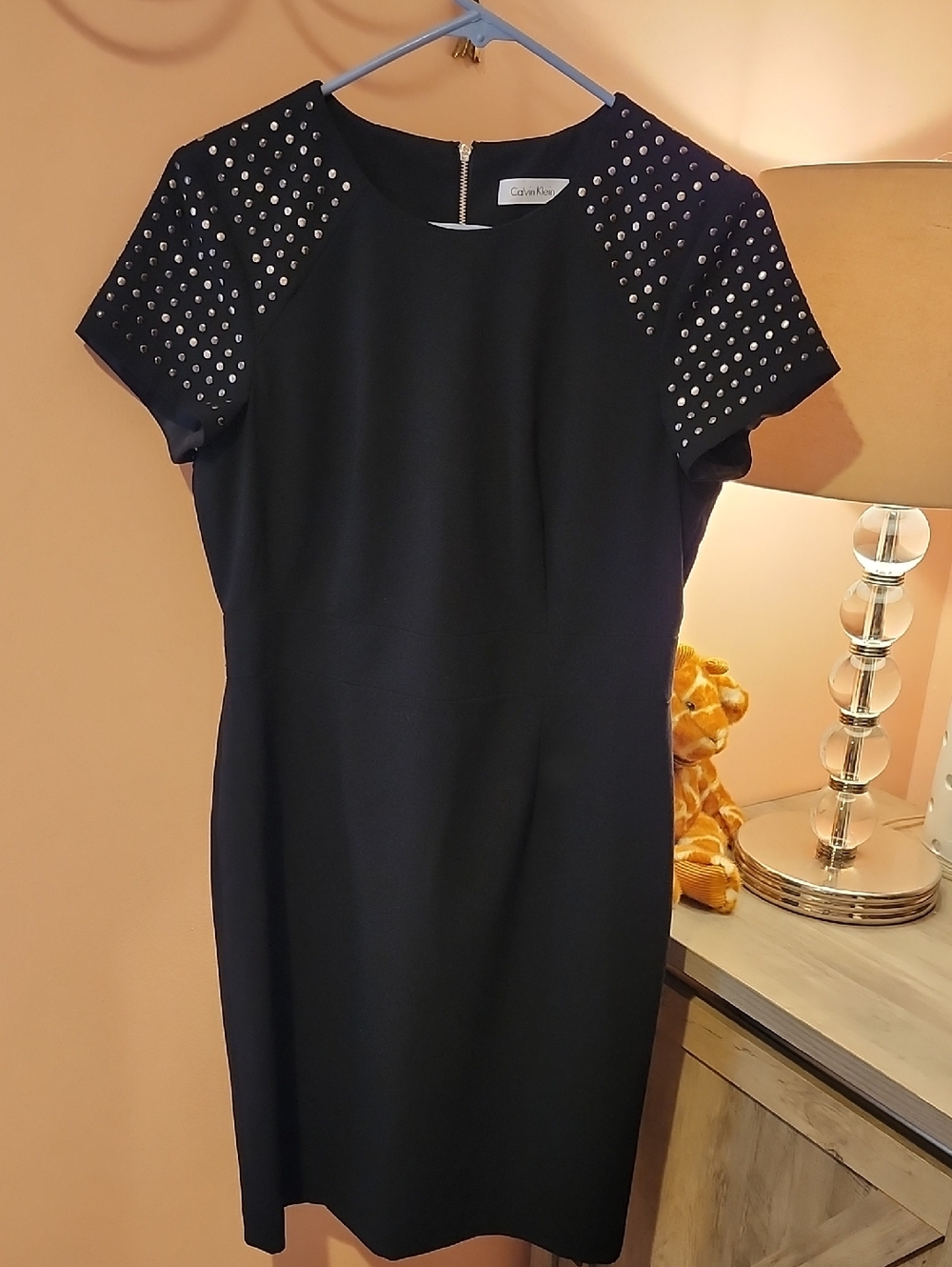 Calvin Klein Black Studded Short Sleeve Midi Dress